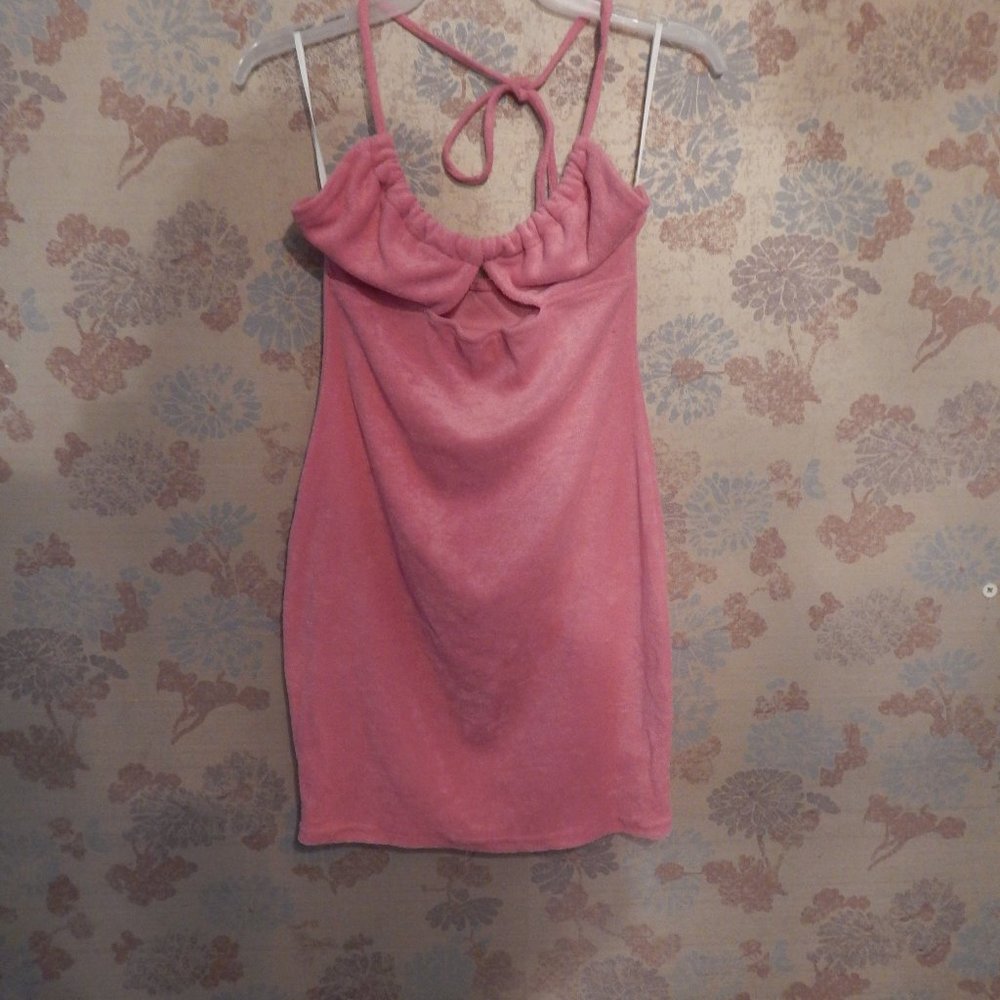 shein terry cloth pink keyhole backless mini dress new